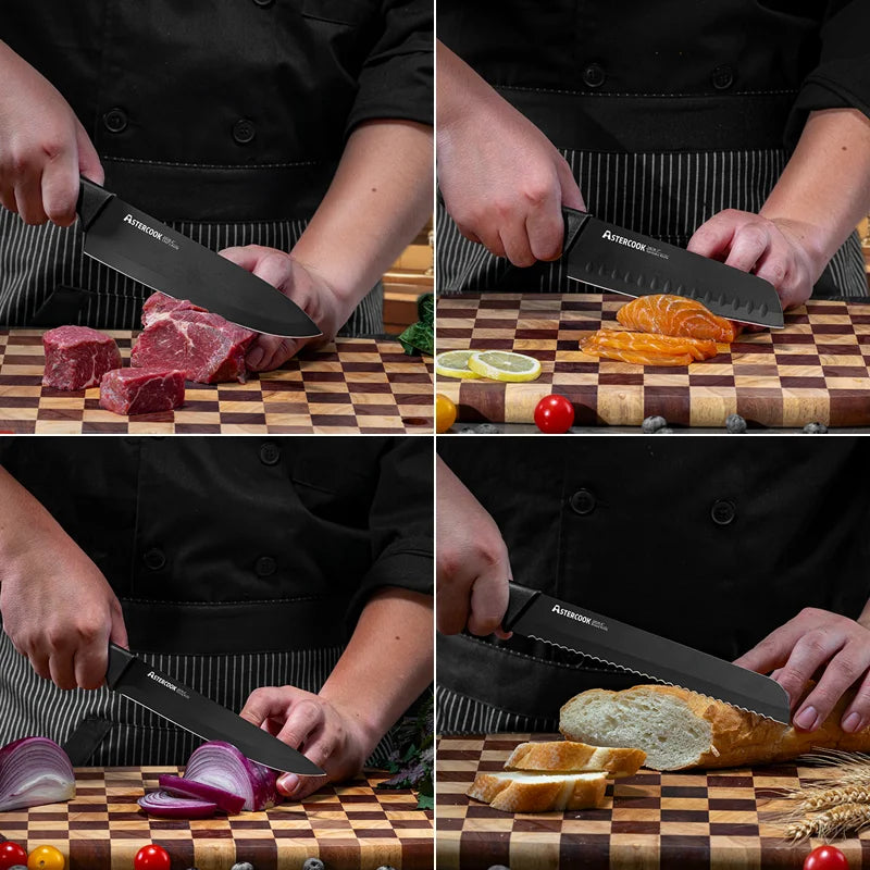 Knife Set with Sharpener Block - German Stainless Steel, Dishwasher Safe Kitchen Knife