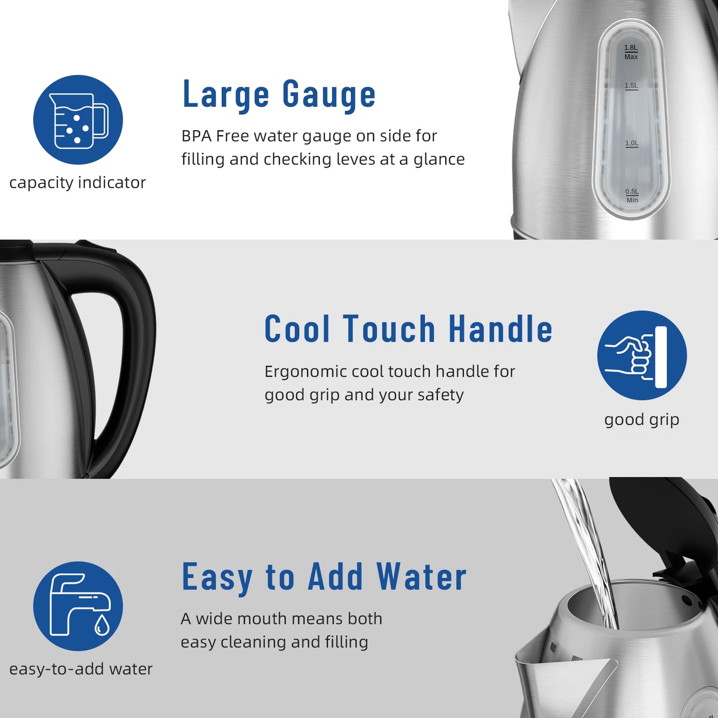 Stainless Steel Electric Tea Kettle Electric & Hot Water Fast Boil