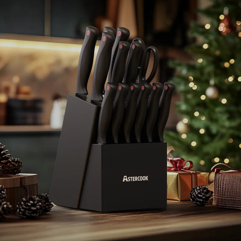Knife Set with Sharpener Block - German Stainless Steel, Dishwasher Safe Kitchen Knife