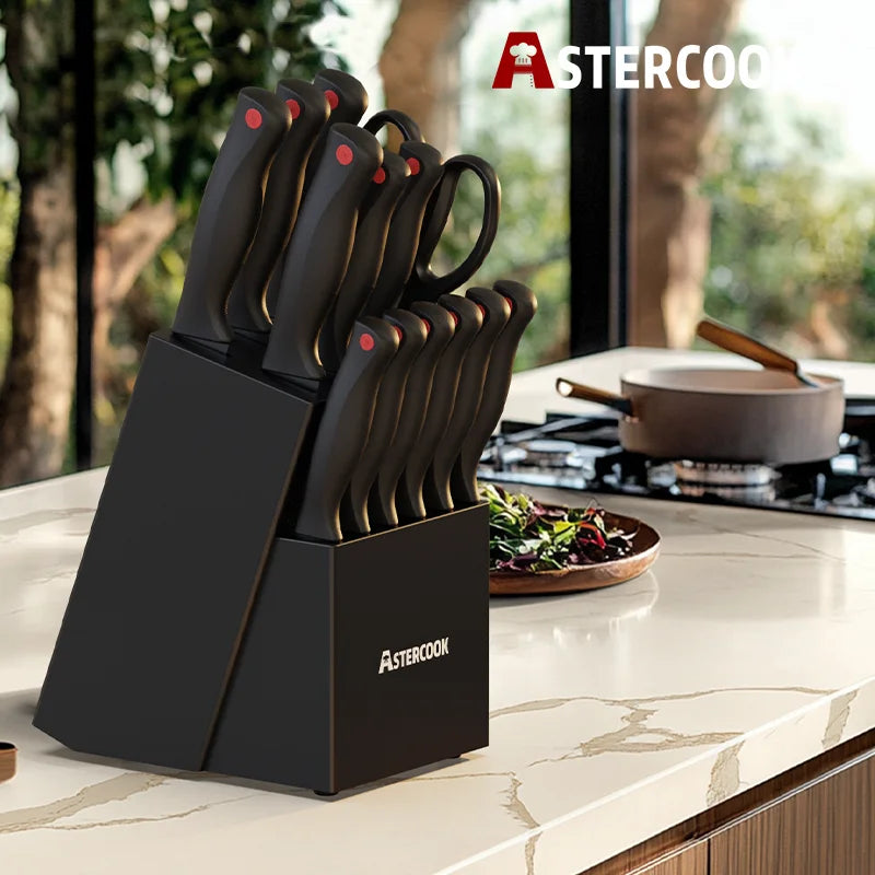 Knife Set with Sharpener Block - German Stainless Steel, Dishwasher Safe Kitchen Knife