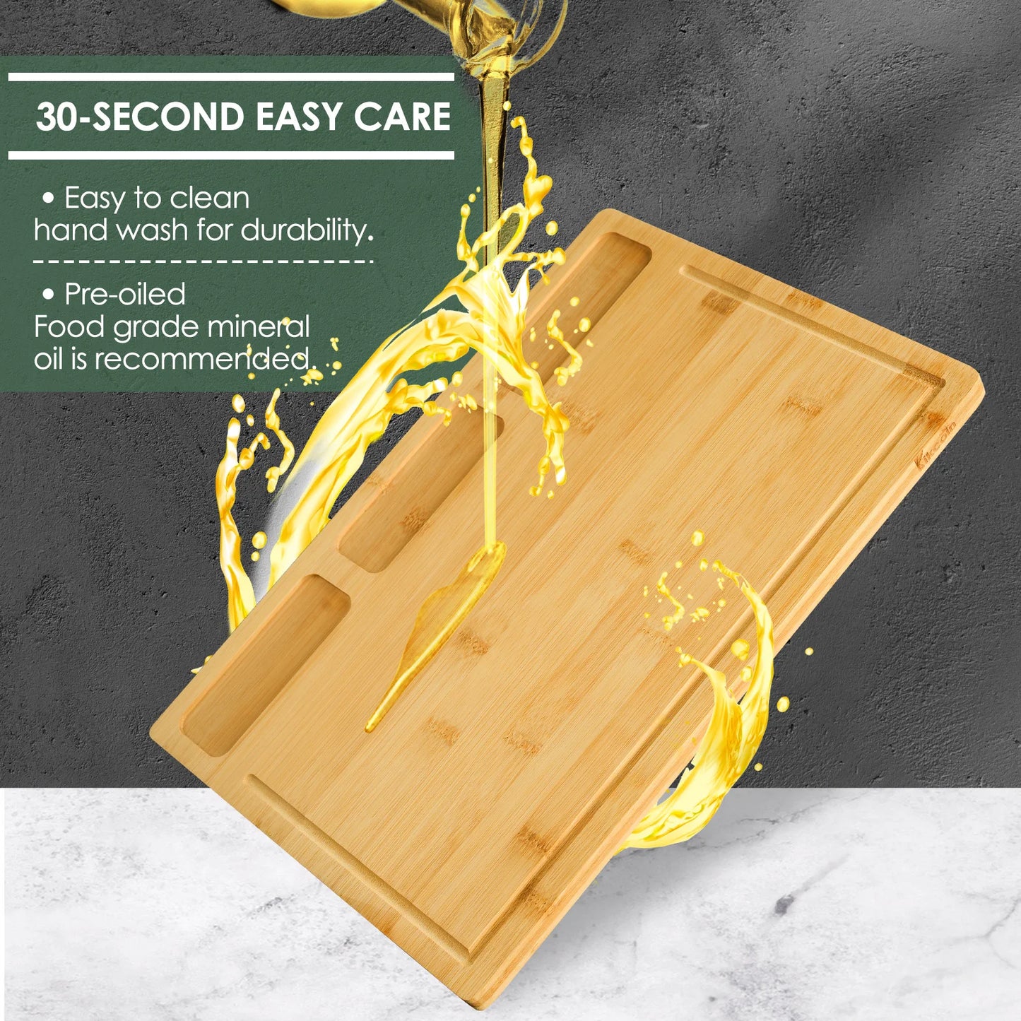 Kitchen Cutting Board Set, Bamboo Compartments and Juice Groove