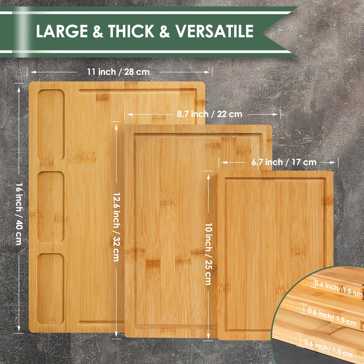 Kitchen Cutting Board Set, Bamboo Compartments and Juice Groove