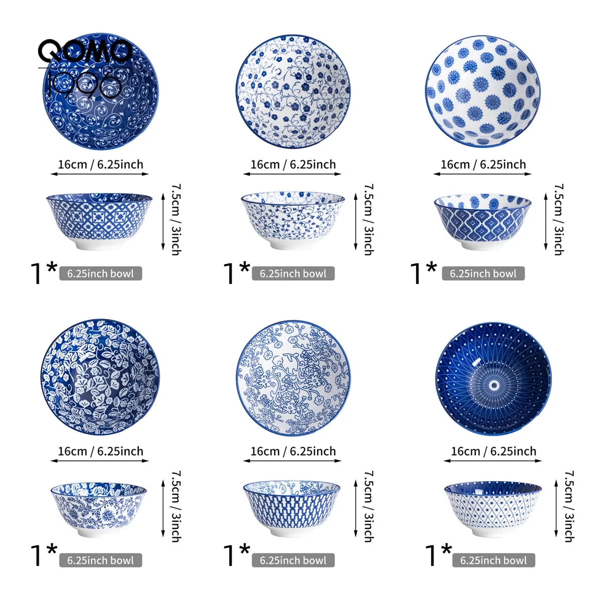 Blue and White Porcelain Bowls Premium Japanese-Style Ceramic Bowl Set .