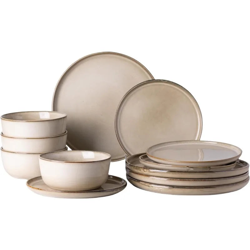 Ceramic Dinnerware Sets Stoneware Plates and Bowls Sets, Reactive Glaze Dishes