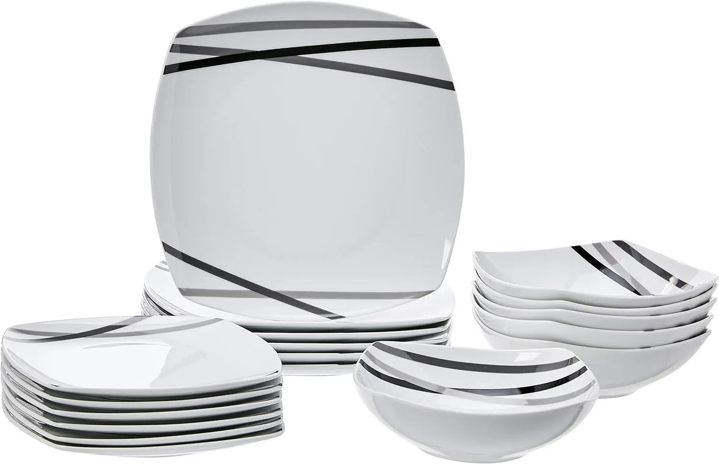 Kitchen Dinnerware Set - Square Plates, Bowls,Service for 6 - Modern Beams