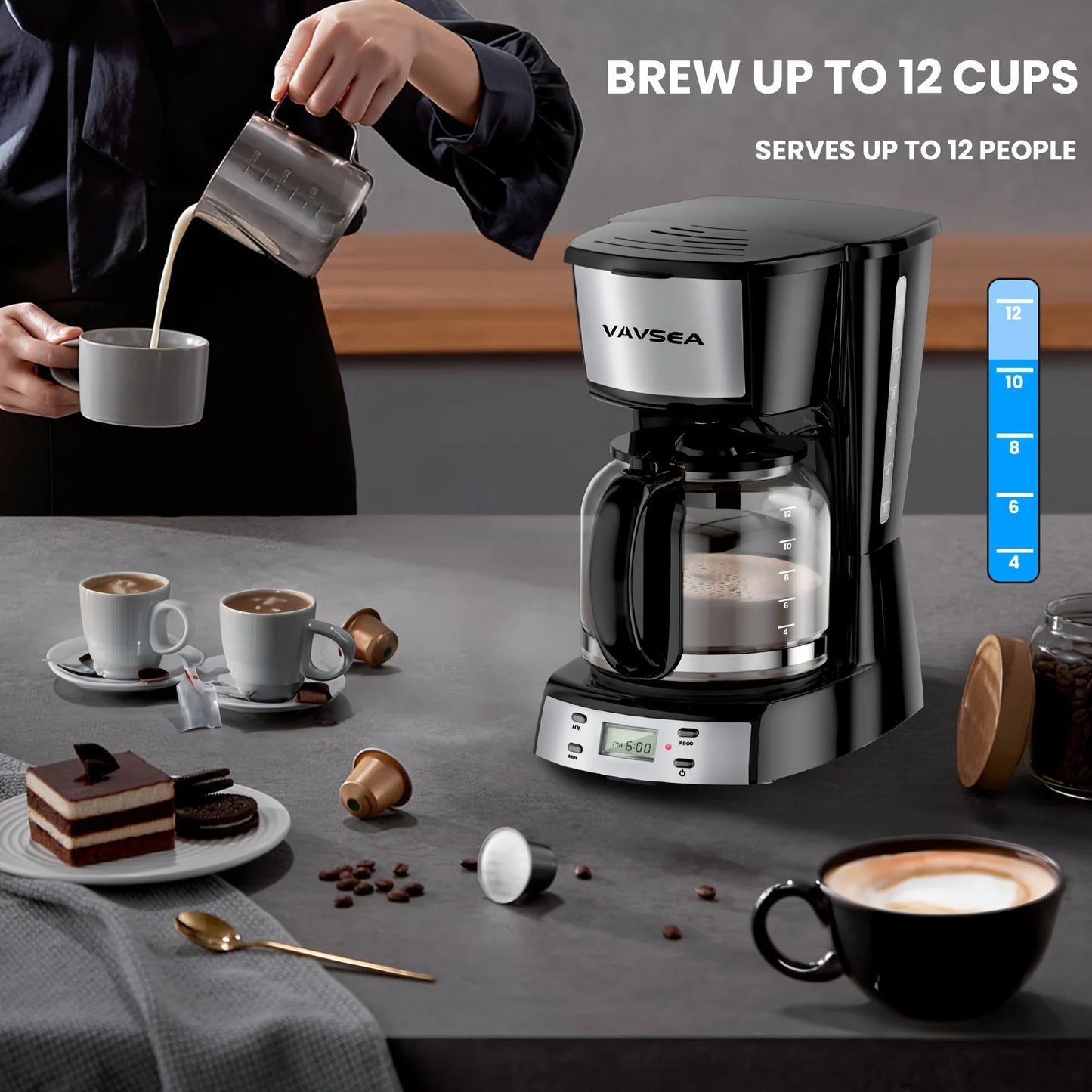 Drip Coffeemaker with Glass Carafe, Auto Shut off, for Home Black