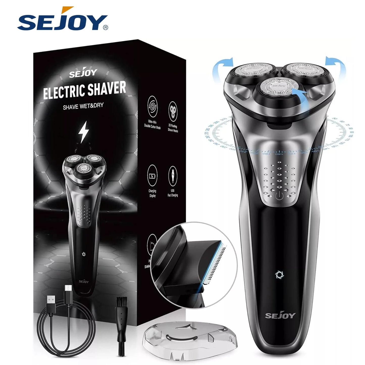 Razor for Men’s Electric Shavers Rotary Waterproof Rechargeable Cordless
