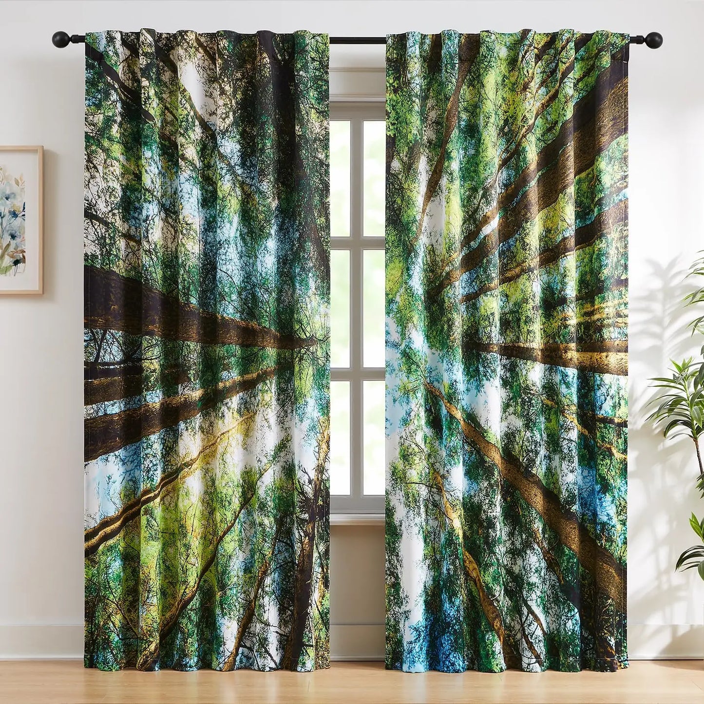 Blackout Curtains White Gold Tree for Living Room, 84 Inches Long Panels