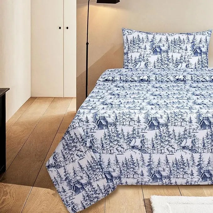 Cotton Printed Flannel Bed Sheet Set Super Soft, All Season and Pillow Set
