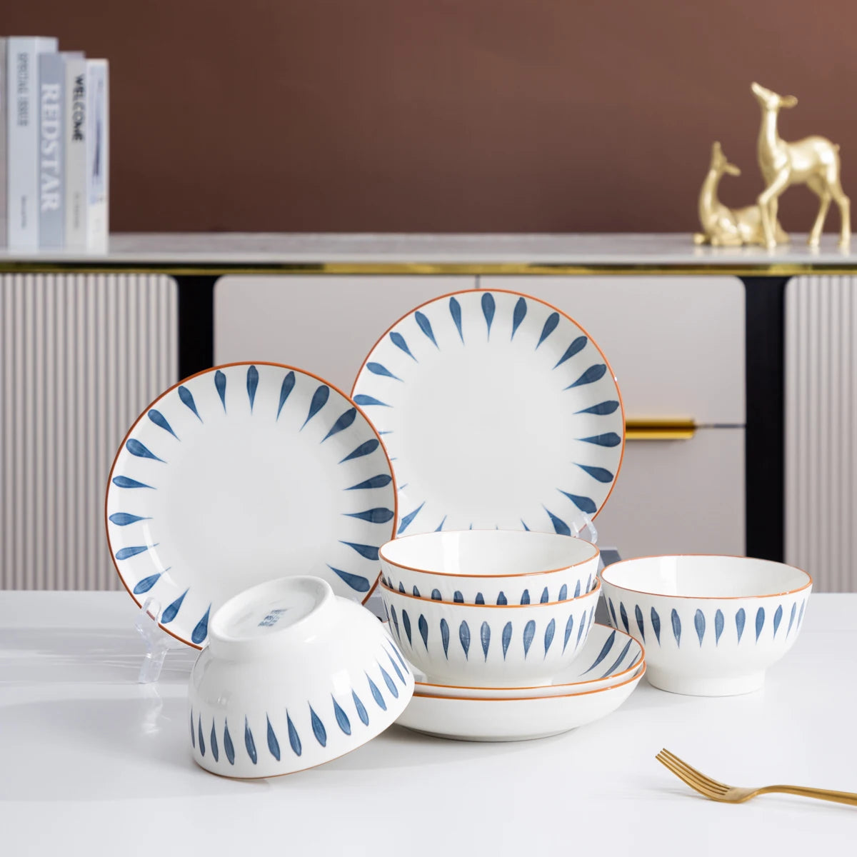 Japanese-Style Ceramic Bowl Set Premium Porcelain Salad Bowl & Shallow Bowl