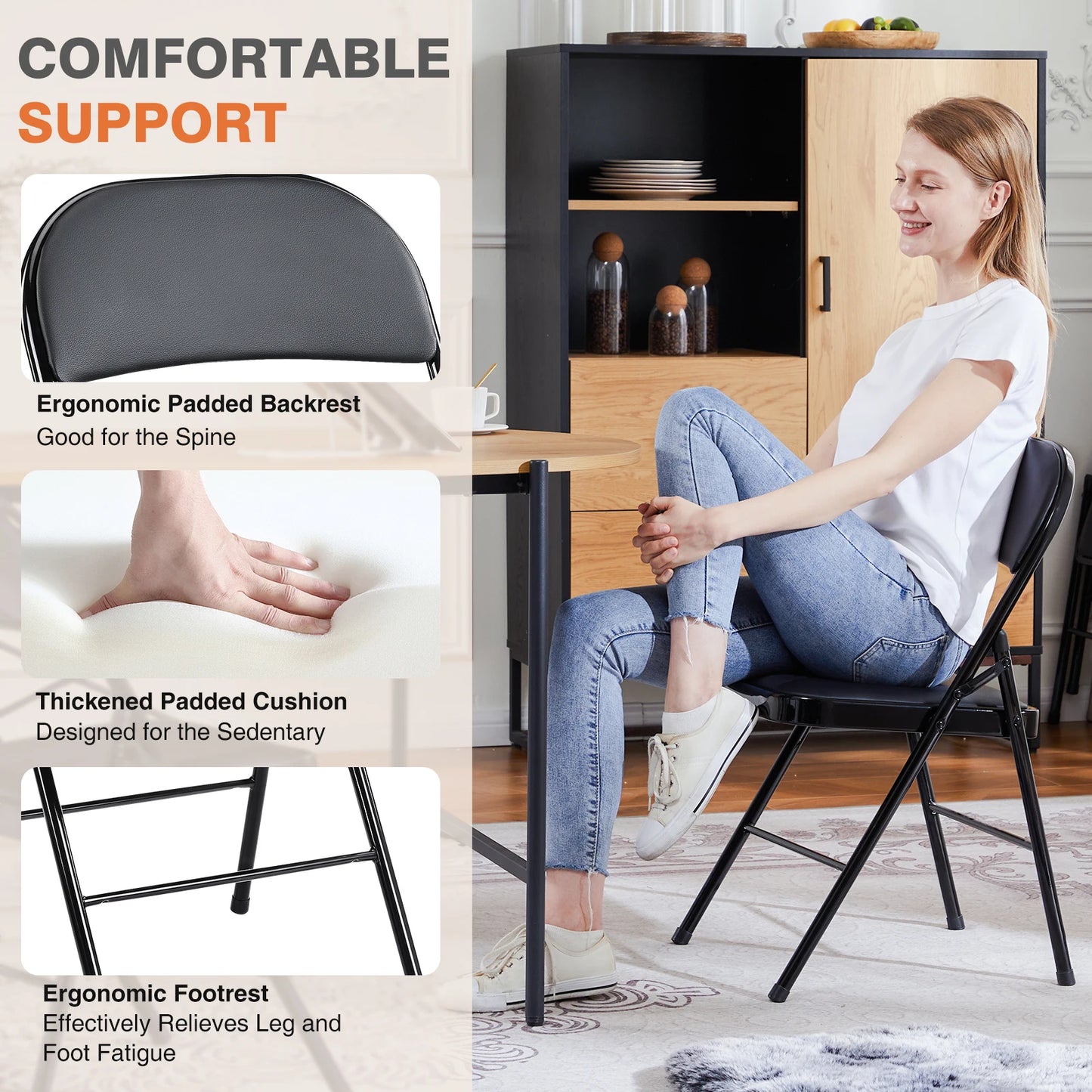 Folding Chair Metal Living Room Rocking Dinner Chairs Easy to Use Storage