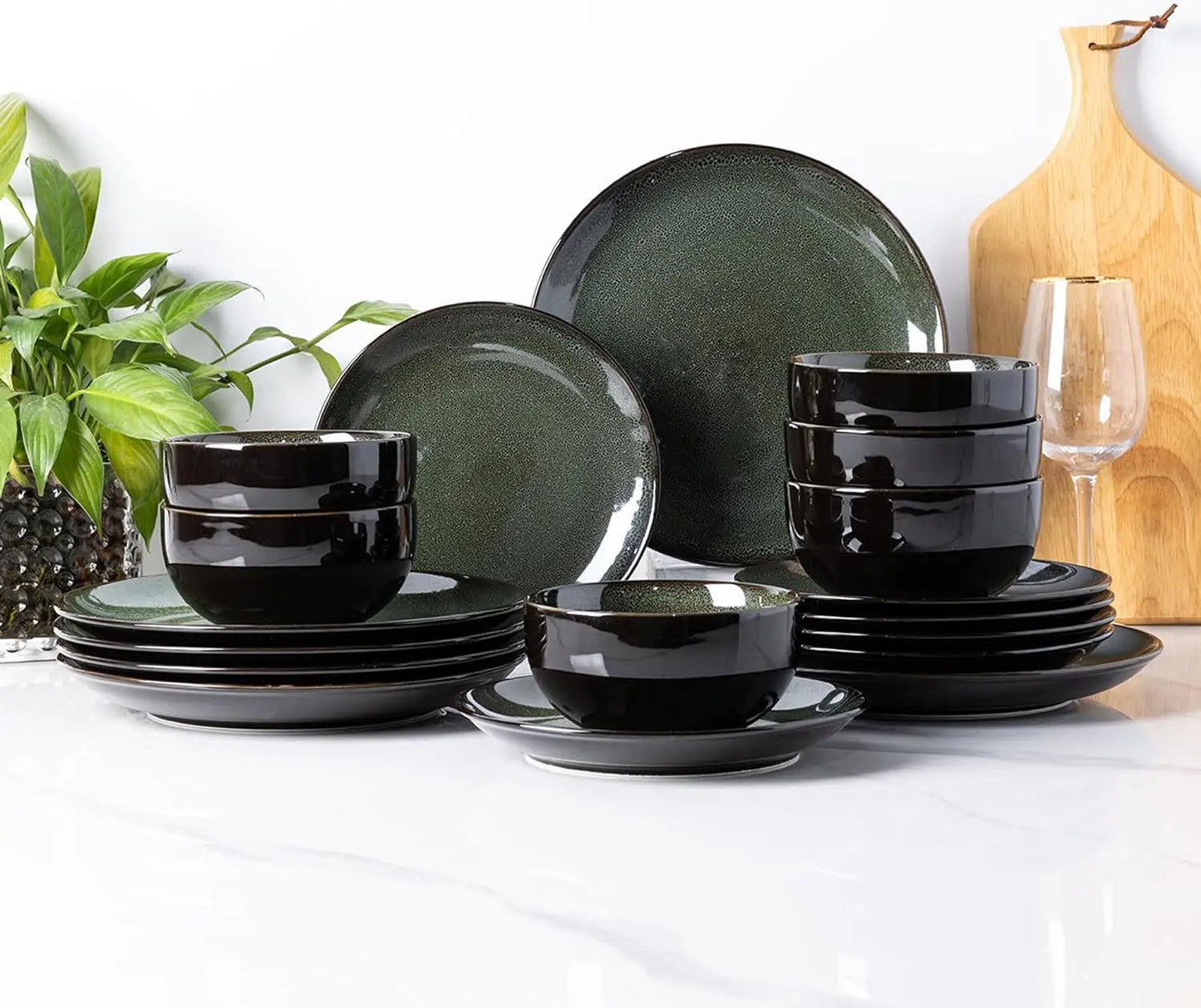 Ceramic Dinnerware Sets,Handcraft Wavy Rim Stoneware Plates and Bowls Sets,Crack Resistant