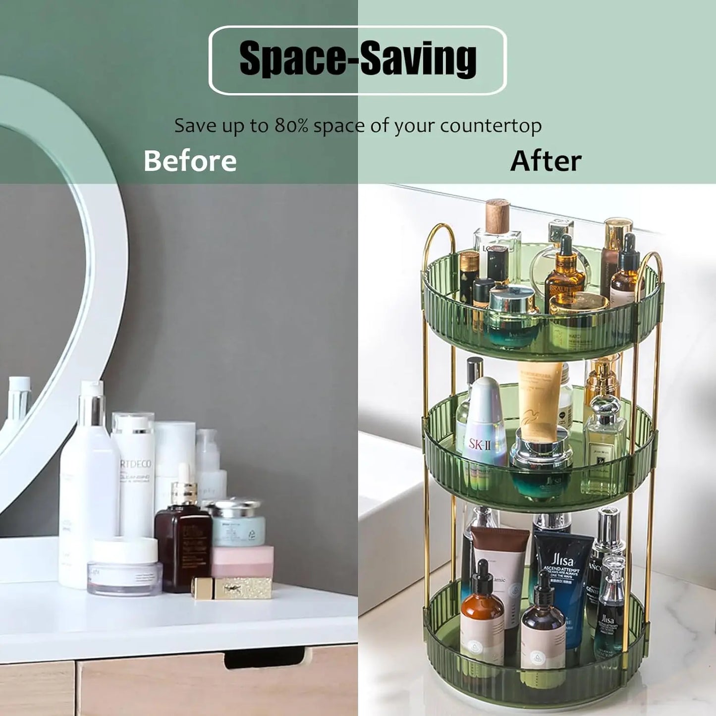 Rotating Makeup Organizer Vanity 3 Tier, Cosmetic Dresser