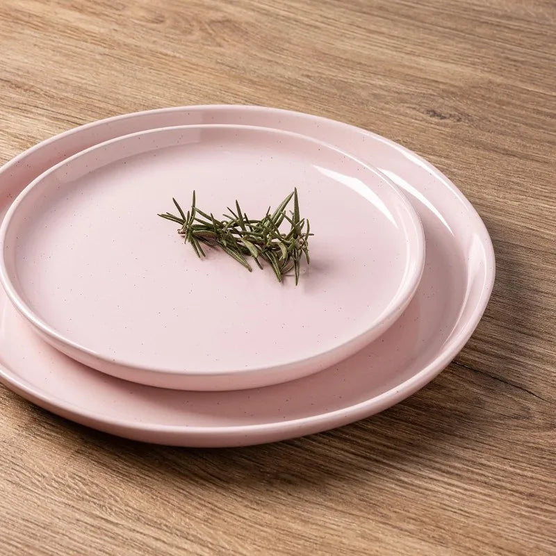 Dinnerware Speckled Glaze Plates and Bowls Sets, Handmade Chip and Scratch Resistant Stoneware