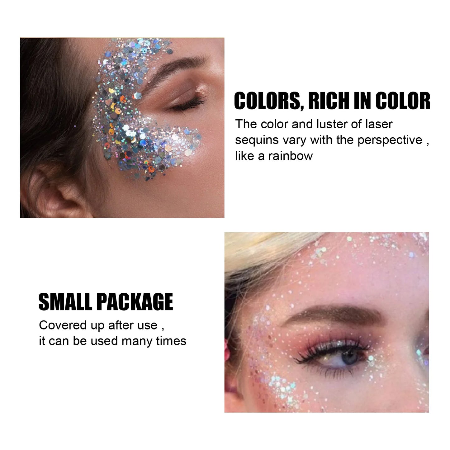 Body Glitter Gel Sequins Long Acting Face Eyes Hair Prom Party Mermaid