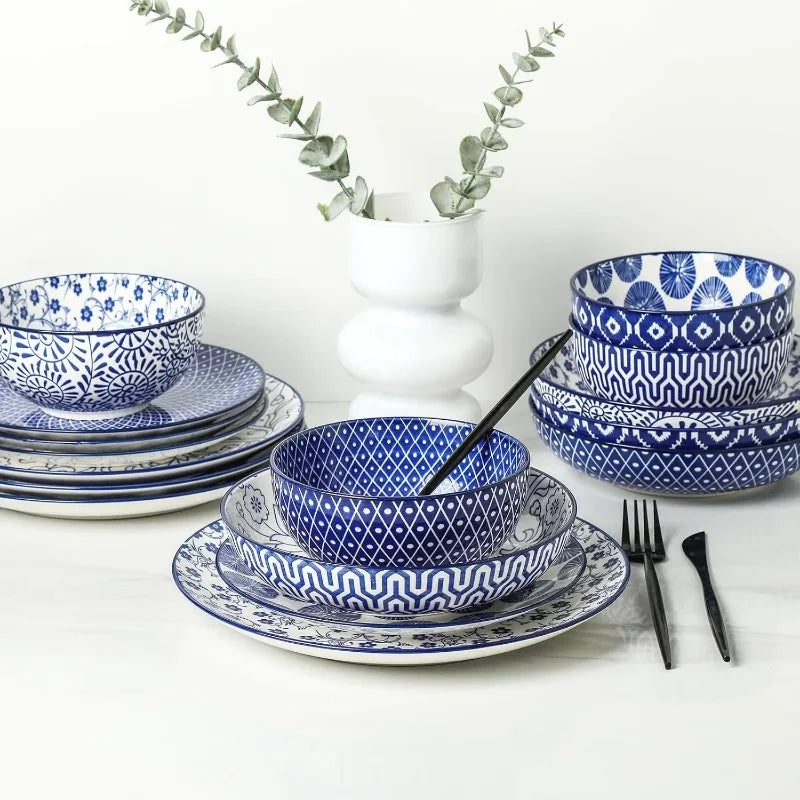 Dinnerware Set, Ceramic Dishes Set Kitchen Plates and Bowls Sets, Dinner Plates