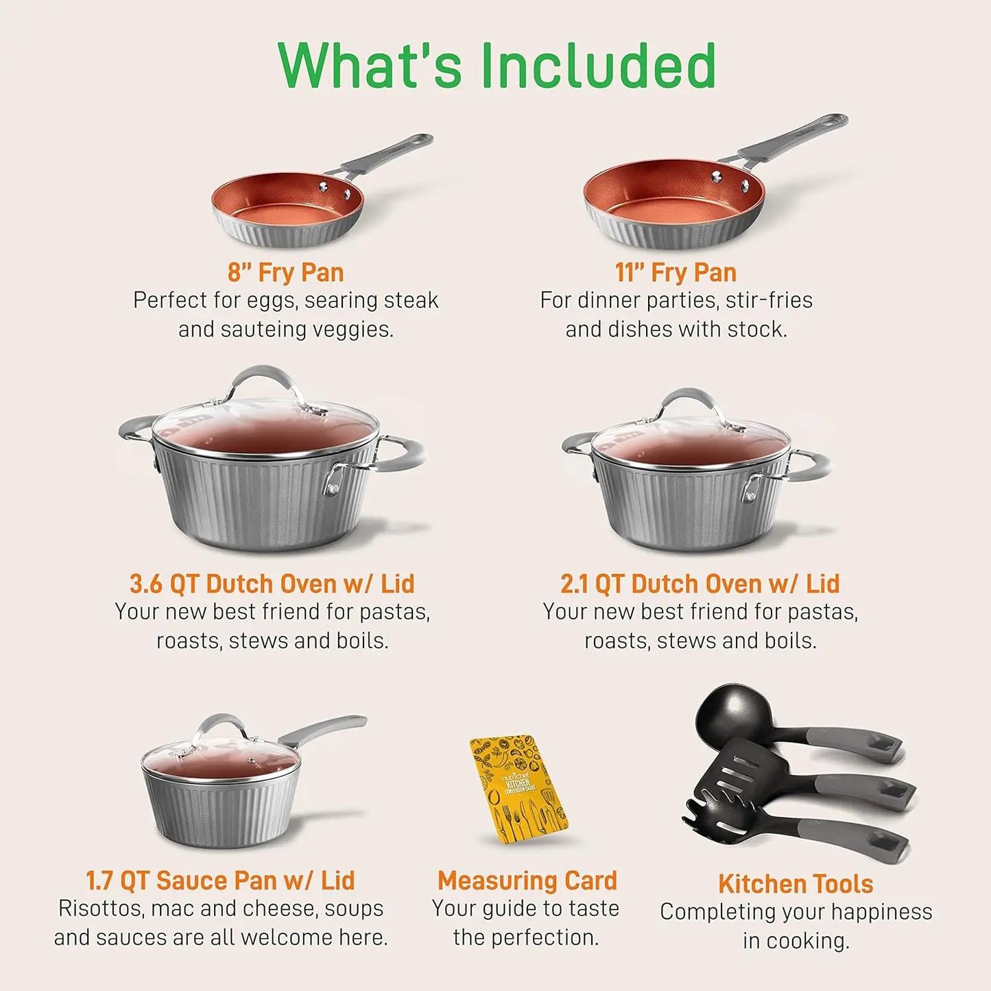 Nonstick Cookware |Home Kitchen Ware Set with Saucepan Cooking Pots