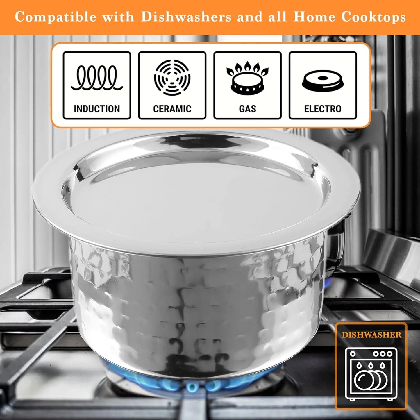 Steel Hammered with Lid Cookware Set Gas Stove Container Pot
