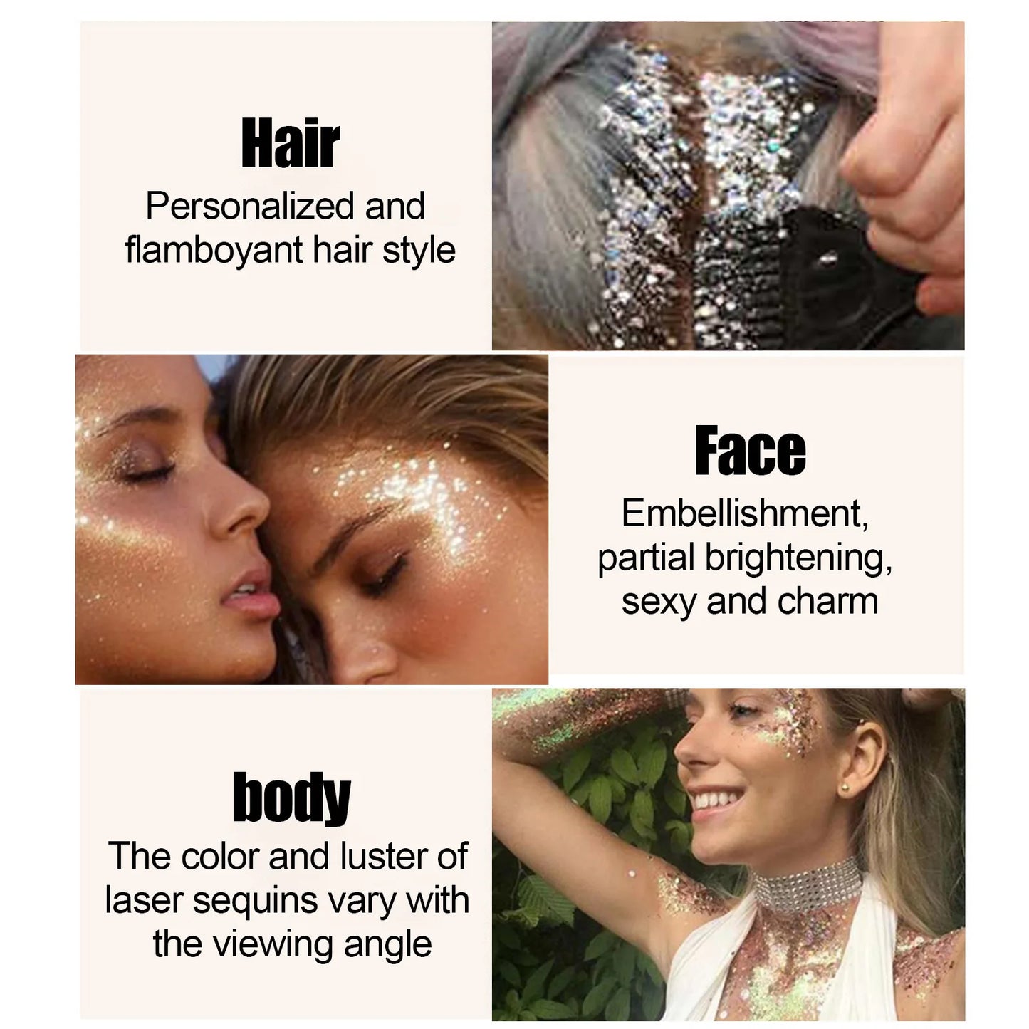 Body Glitter Gel Sequins Long Acting Face Eyes Hair Prom Party Mermaid