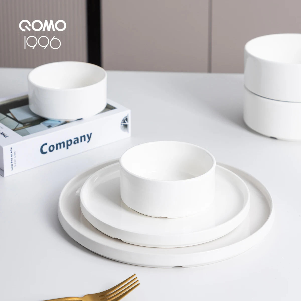 Ceramic Dinnerware Set White Porcelain Tableware Set with Bowls & Plates
