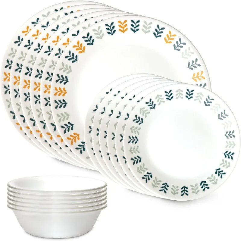 Glass Dinnerware Sets, Triple Layer Chip & Crack Resistant Glass Plate and Bowl Sets, Wildflower