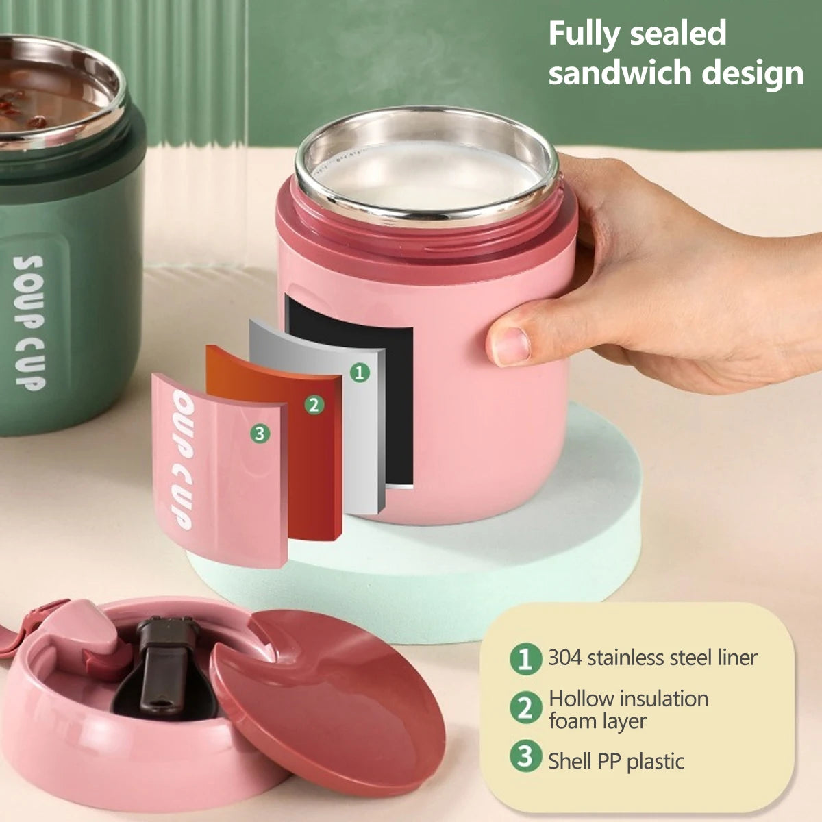 Portable Thermos Containers Food Jar Insulated Soup Cup Stainless Steel Lunch Box