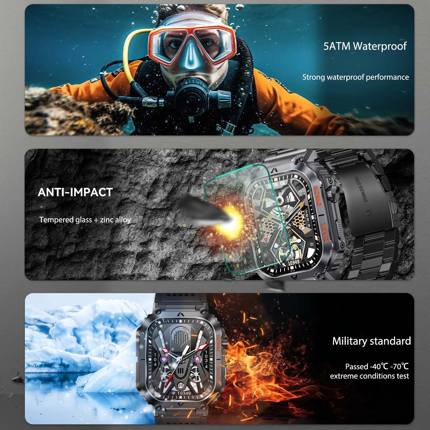 Waterproof Men Military Watch Heart Rate Blood Pressure Blood Oxygen