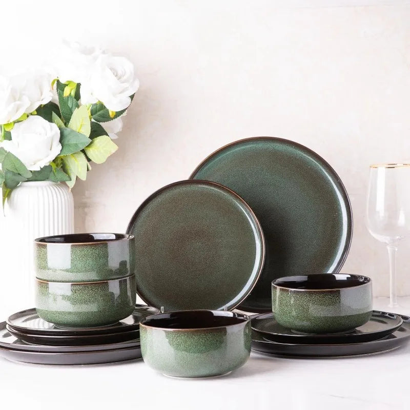 Ceramic Dinnerware Sets, Plates and Bowls,Handmade Reactive Glaze Dishes Set