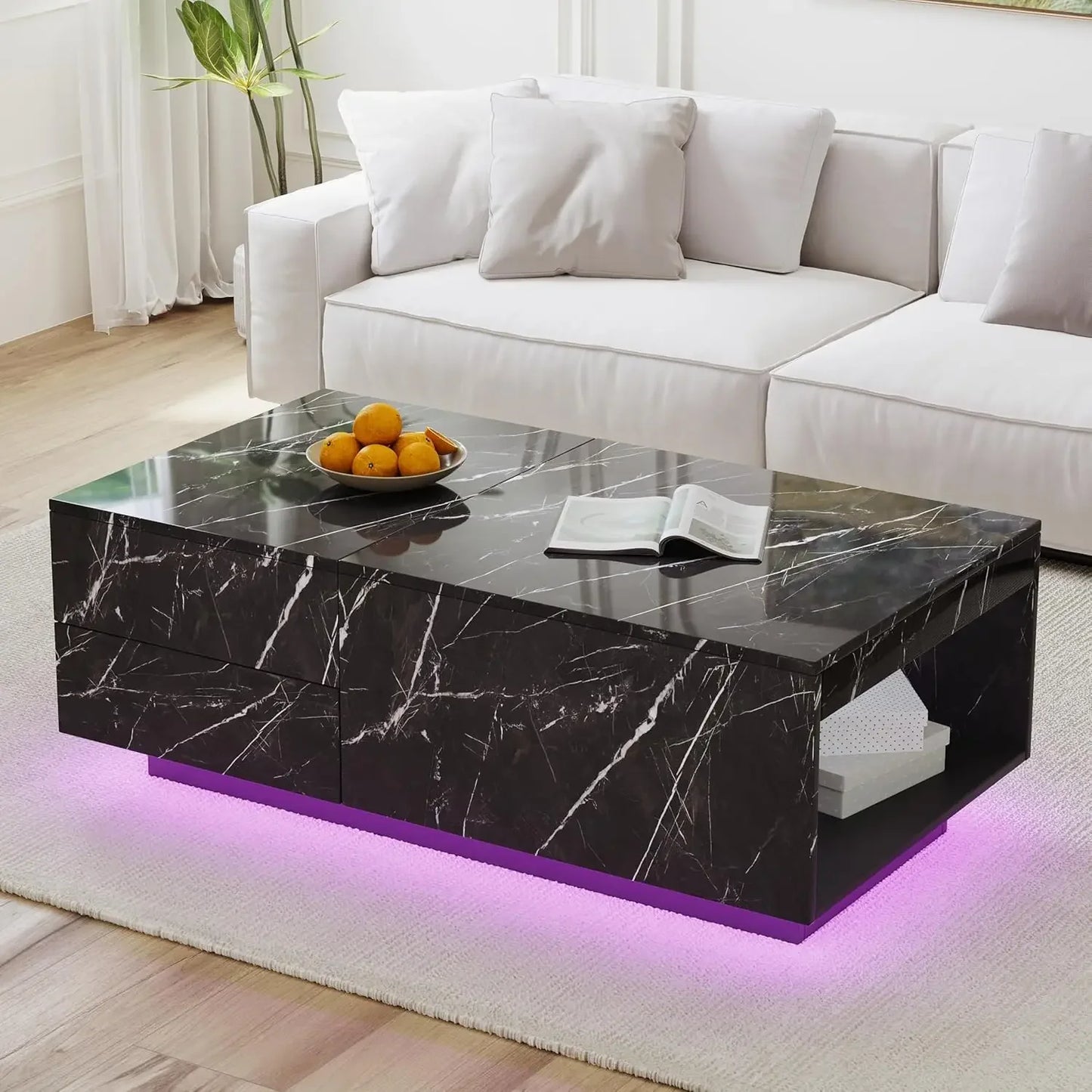 Coffee Tables for Living Room, with Storage Shelf, Hidden Compartment