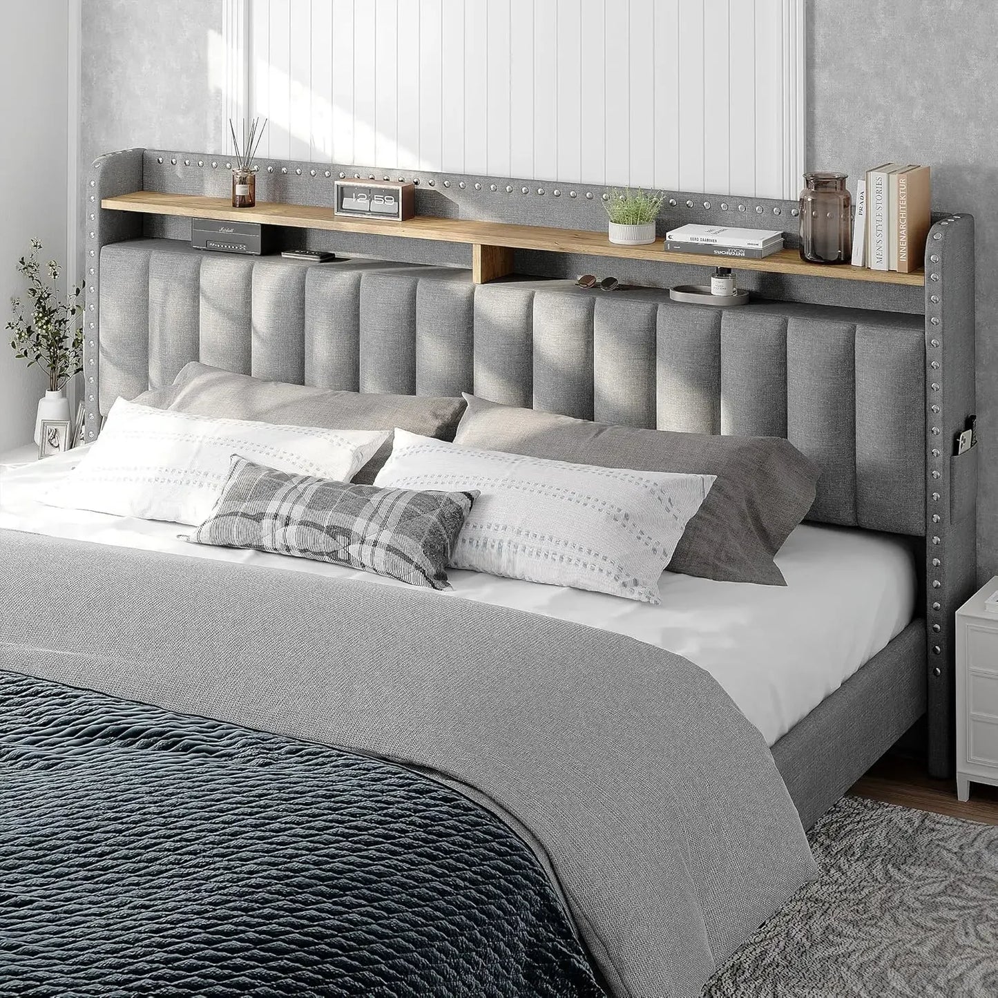King Size Bed Frame with Storage and Headboard, with 2 Draw