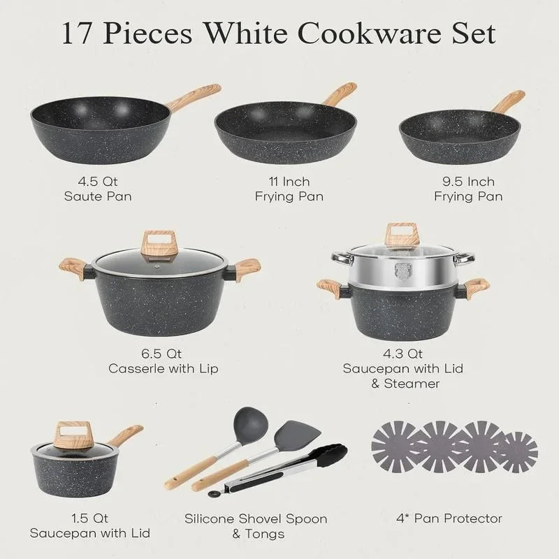Pots and Pans Set Non Stick Kitchen Cookware Granite Cooking Set