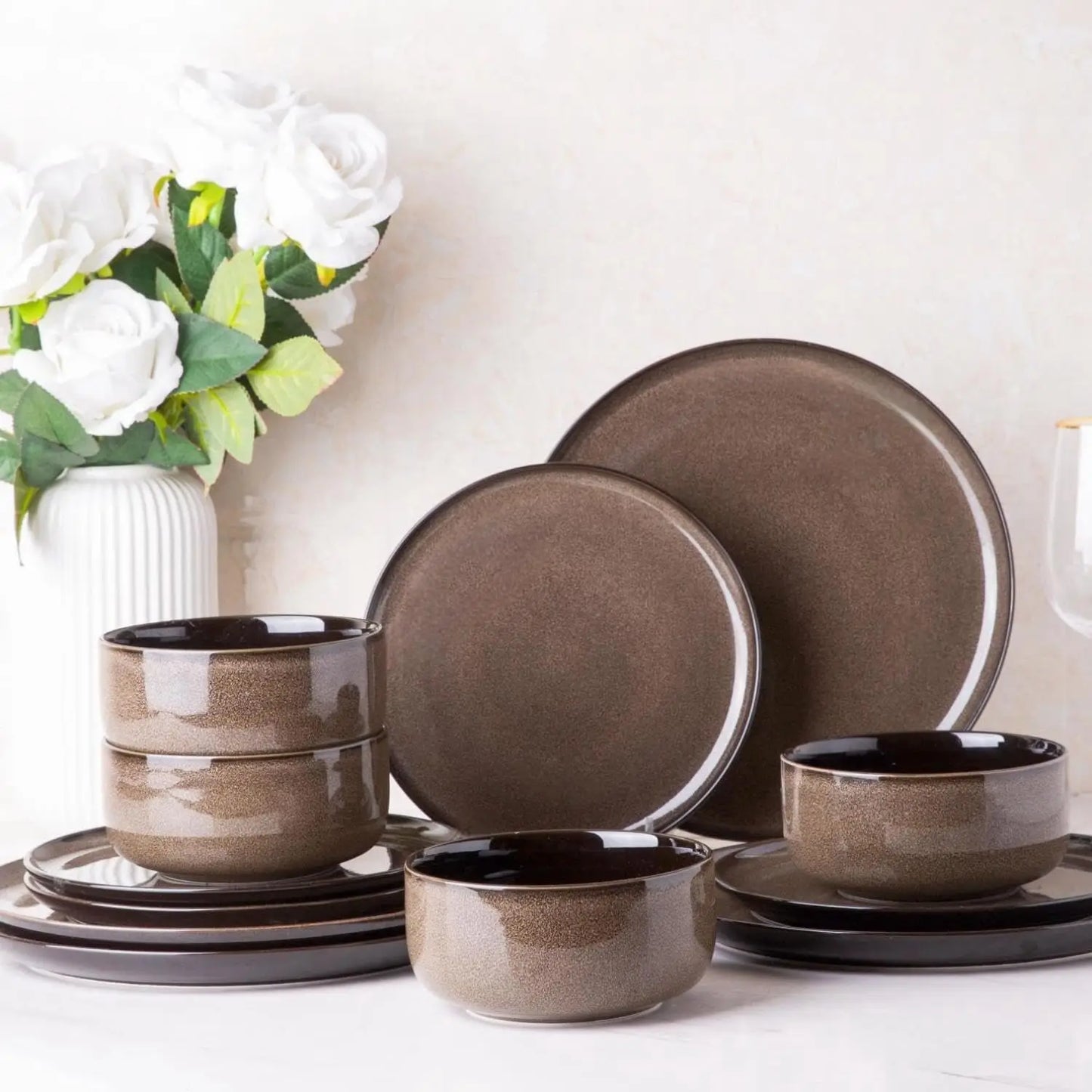 Ceramic Dinnerware Sets, Plates and Bowls,Handmade Reactive Glaze Dishes Set