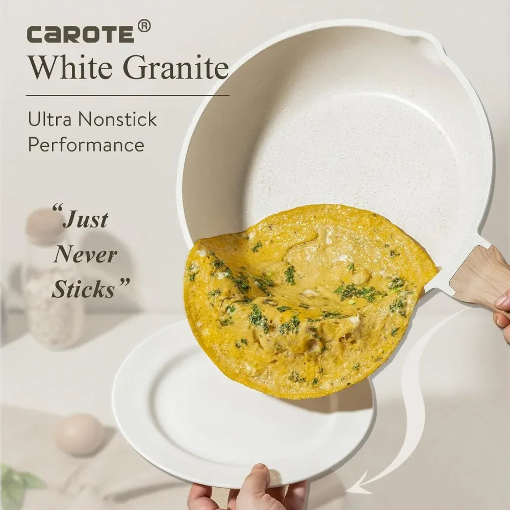 Pots and Pans Set Nonstick, White Granite Kitchen Cookware Sets.