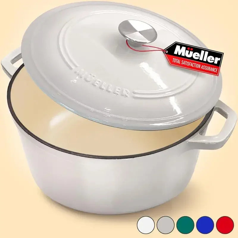 Mueller DuraCast 6 Quart Enameled Cast Iron Dutch Oven Pot with Lid