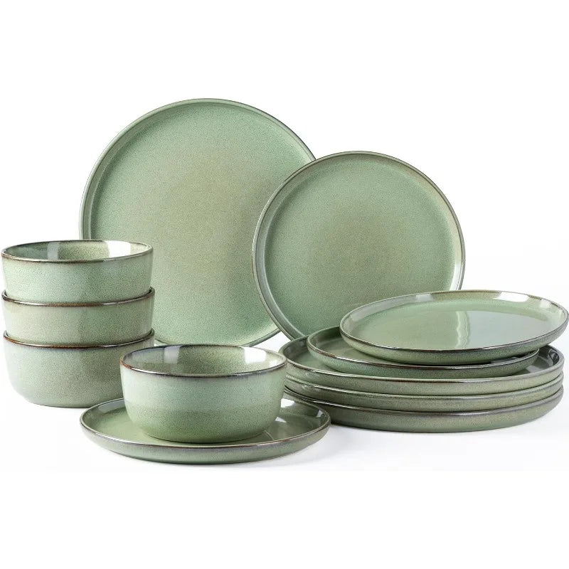 Ceramic Dinnerware Sets Stoneware Plates and Bowls Sets, Reactive Glaze Dishes