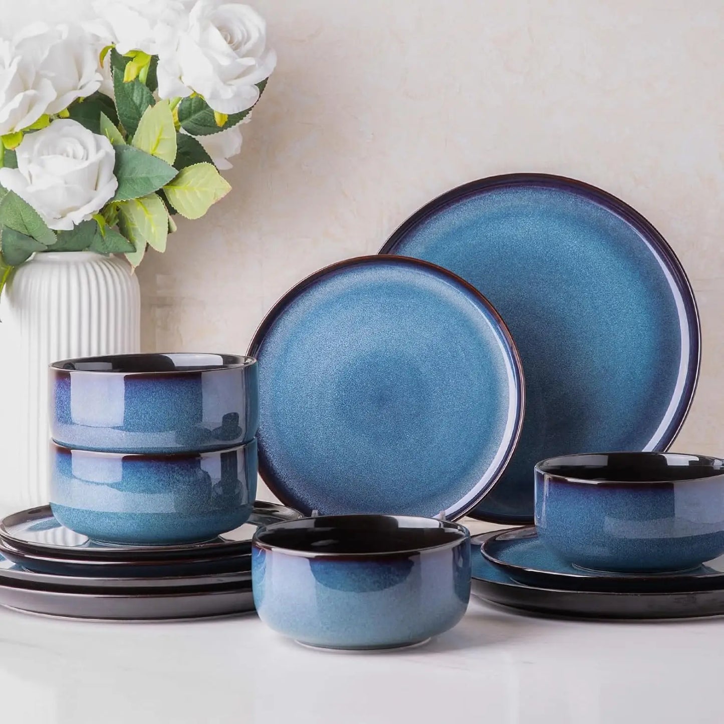 Ceramic Dinnerware Sets, Plates and Bowls,Handmade Reactive Glaze Dishes Set