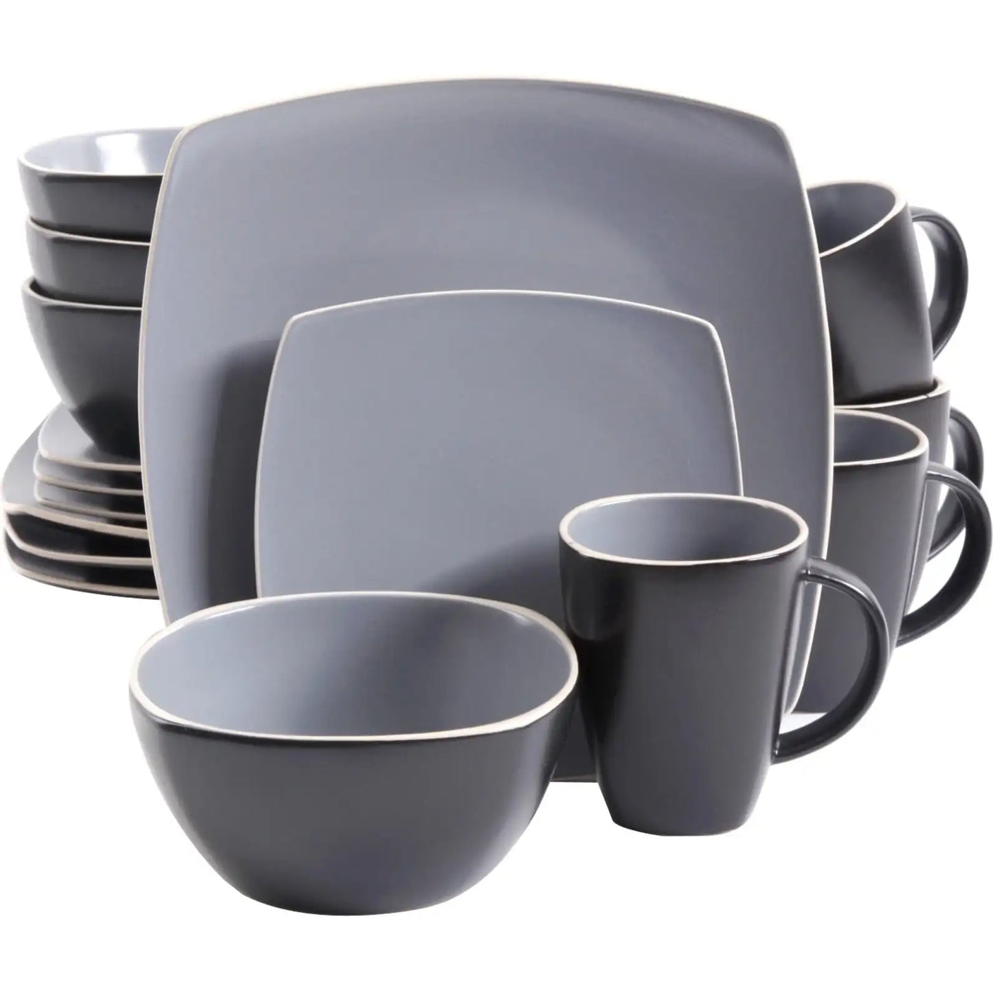 Home Soho Lounge Square 16 Pc. Dinnerware Set, Matte Gray