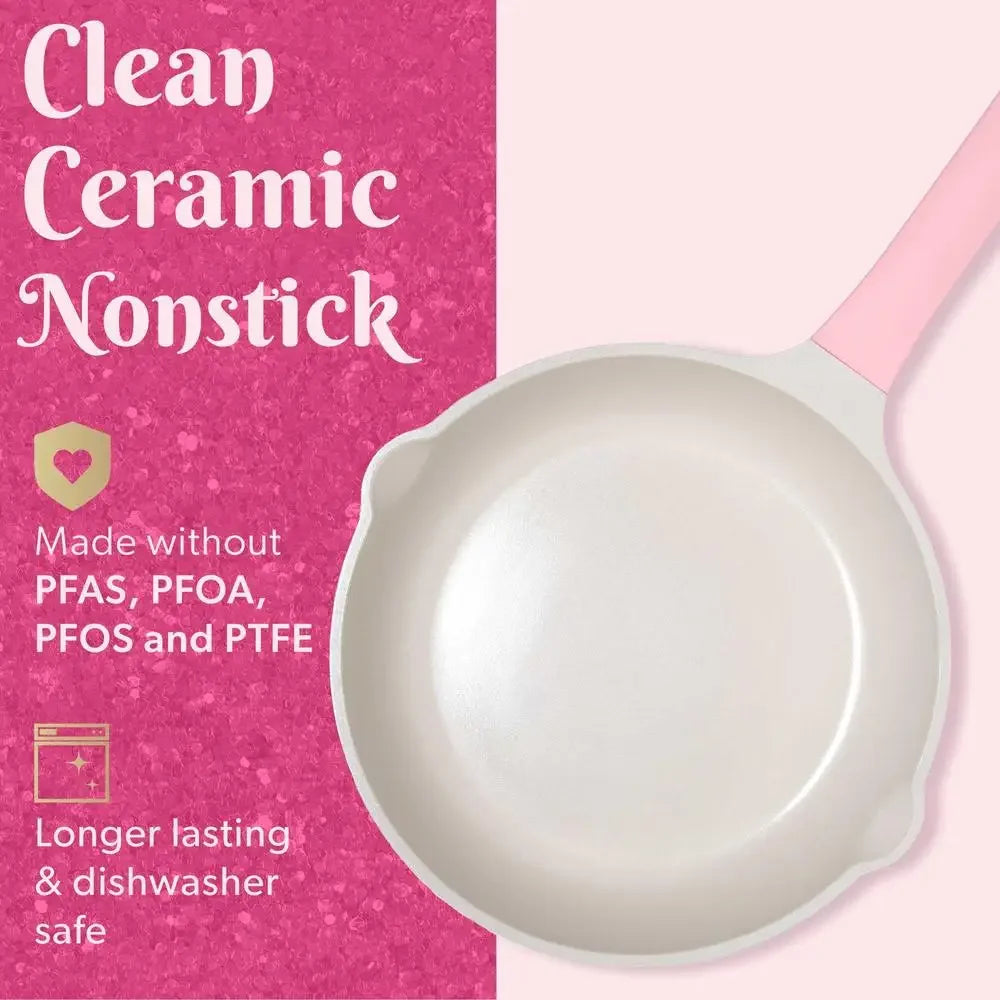 Heart Knob Aluminum Nonstick Cookware Set Pink Glass Lid Protectors