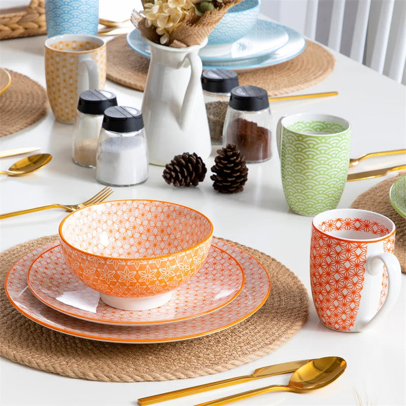 Porcelain Japanese-style Dinnerware Set with Dinner Plate,Dessert Plate,Ceramic