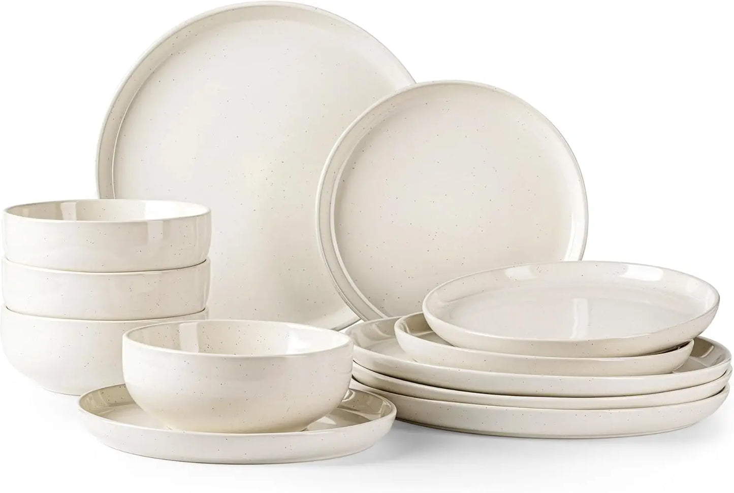 Dinnerware Speckled Glaze Plates and Bowls Sets, Handmade Chip and Scratch Resistant Stoneware