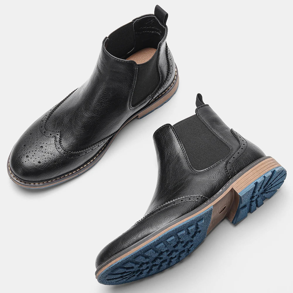 Brogue Men Chelsea Boots American style Comfortable Fashion Leather ankle Boots