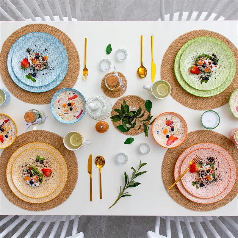Porcelain Japanese-style Dinnerware Set with Dinner Plate,Dessert Plate,Ceramic