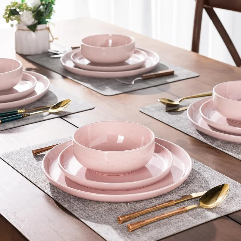 Dinnerware Speckled Glaze Plates and Bowls Sets, Handmade Chip and Scratch Resistant Stoneware