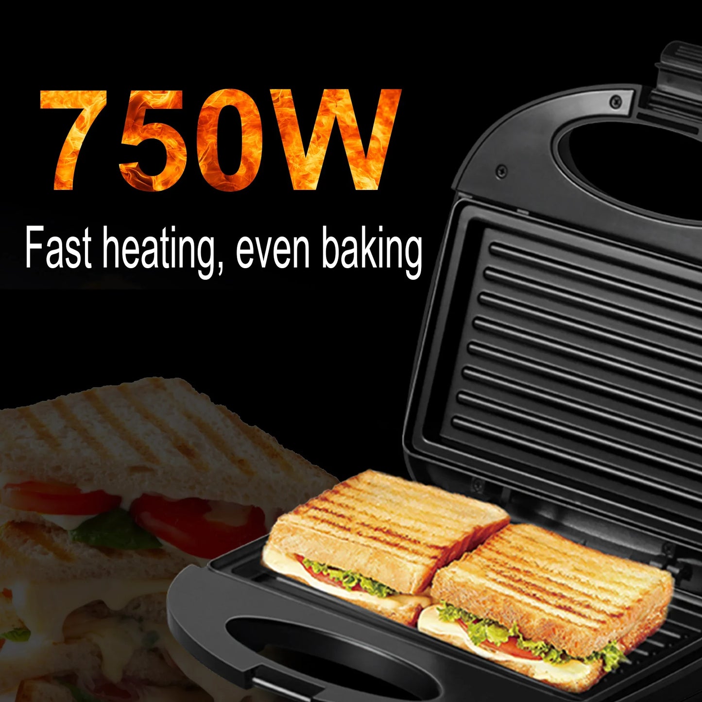 Sandwich Panini 750W Waffle Maker Cooking Kitchen Appliances
