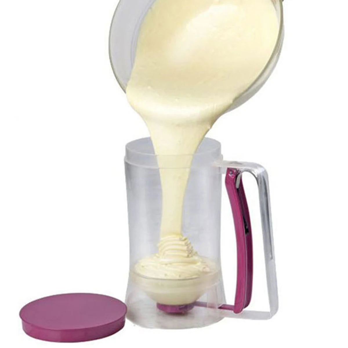 Batter Separator Pancake Dispenser with Measuring Label and Squeeze Handle.