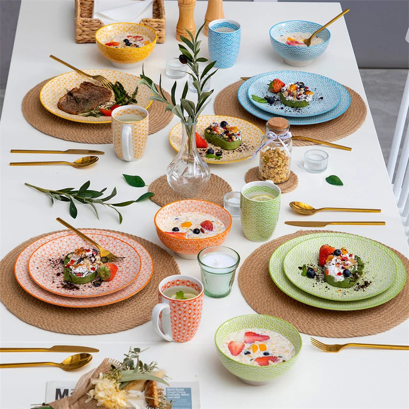 Porcelain Japanese-style Dinnerware Set with Dinner Plate,Dessert Plate,Ceramic
