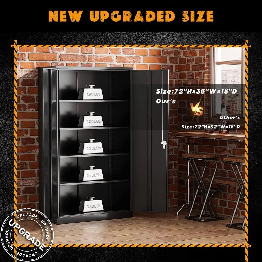 Metal Storage Cabinet with 4 Adjustable Shelves, 2 Doors and Lock for File, Office