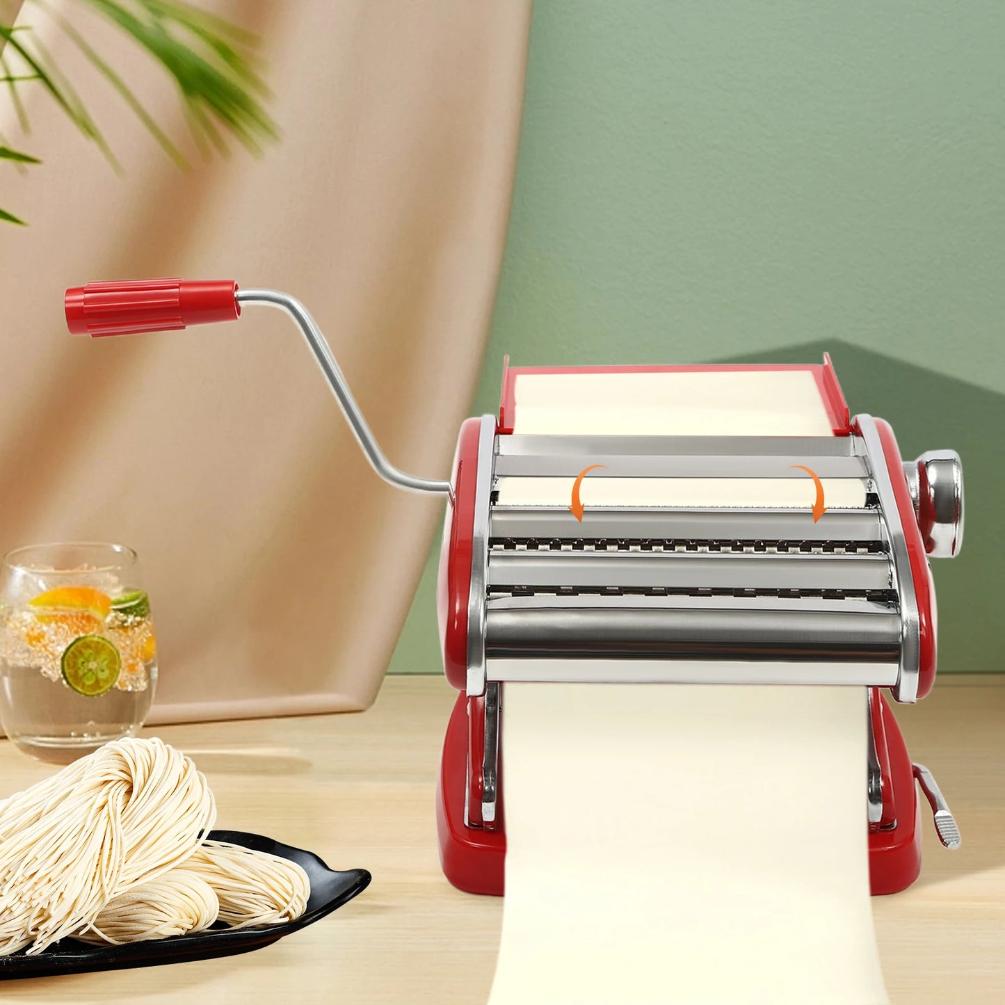 Manual Pasta Maker Machine Stainless Steel Thickness Settings Suction Cup