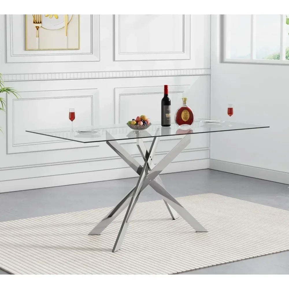Rectangular Glass Dining Table Kitchen Metal Legs,Dining Table