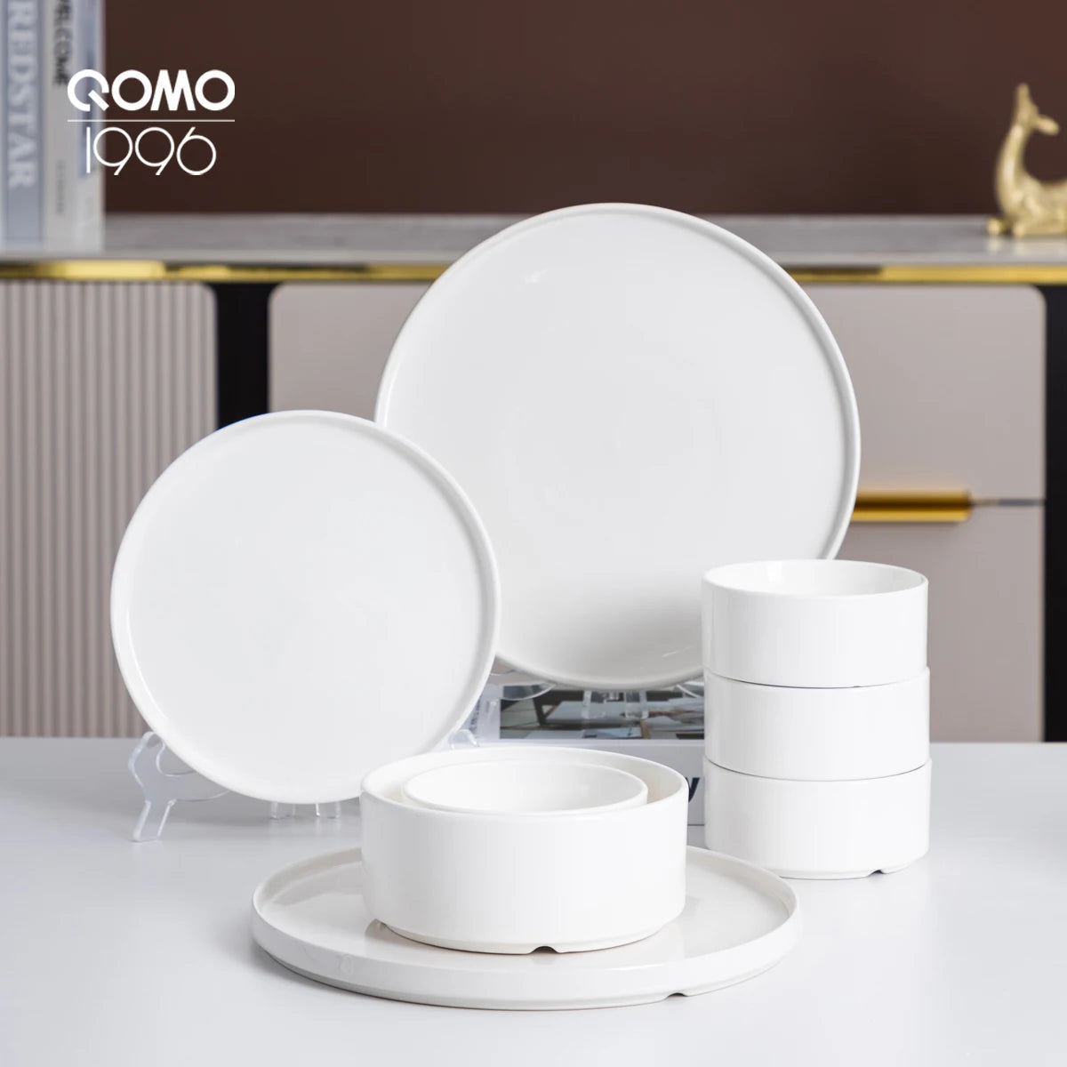 Ceramic Dinnerware Set White Porcelain Tableware Set with Bowls & Plates